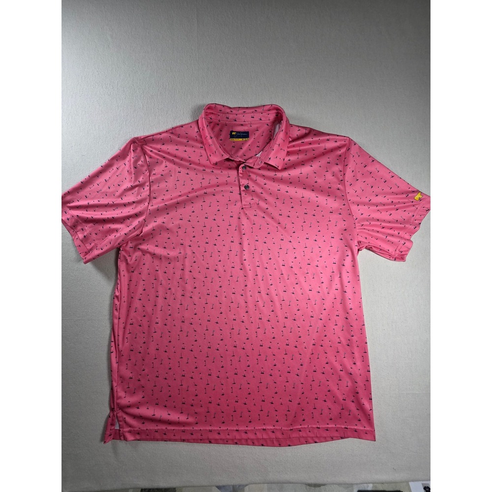 Jack Nicklaus Polo Shirt Mens XXL Pink Golf Flags Short Sleeve Golden Bear Logo